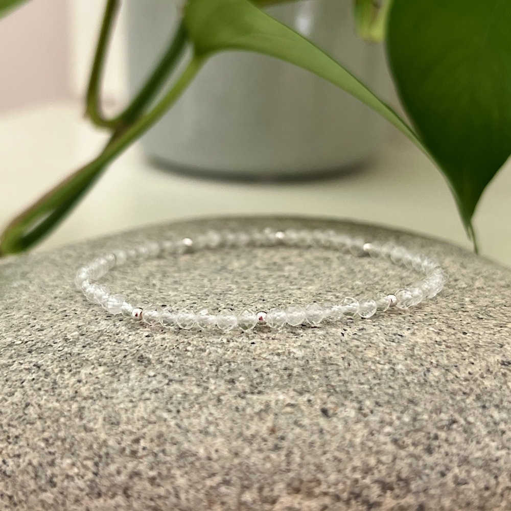 💜 Clear Quartz Gemstone & Sterling Silver Bracelet, Handmade